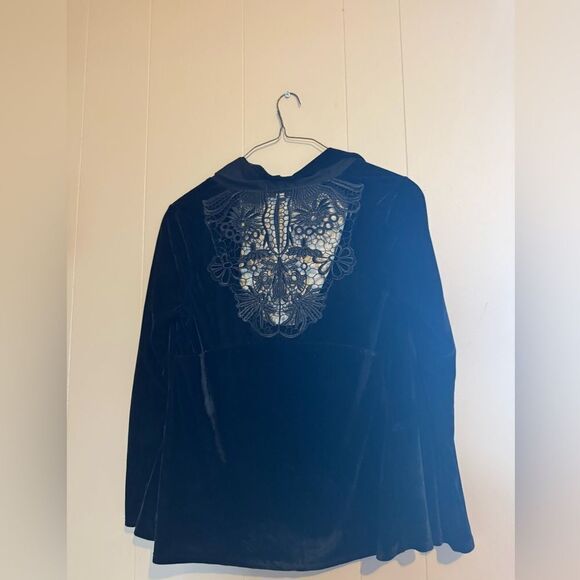 Cardigan Black Velvet Floral Lace ONE WORLD W P Large Open Front Top Whimsigoth - Picture 2 of 8